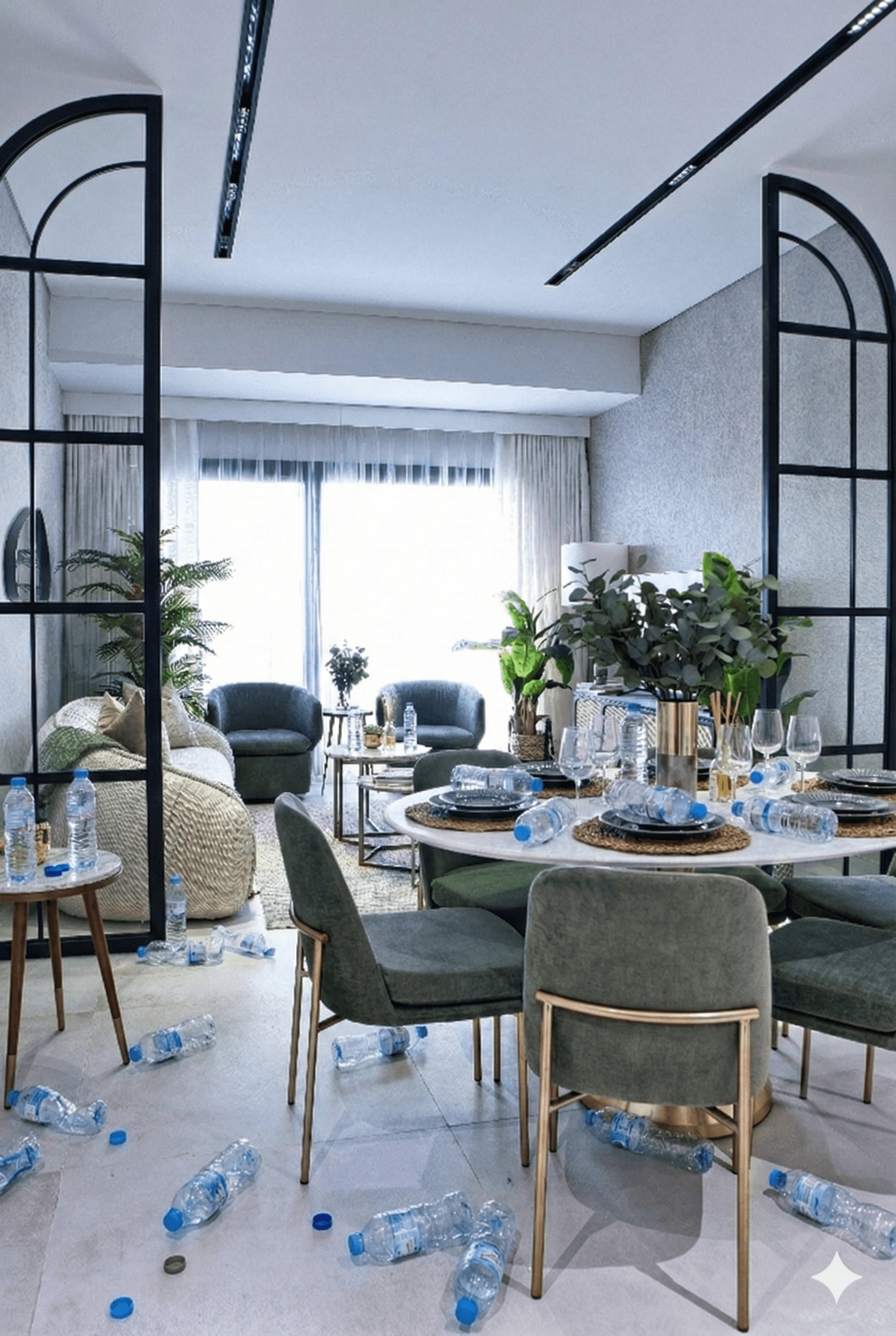 Room with plastic bottles