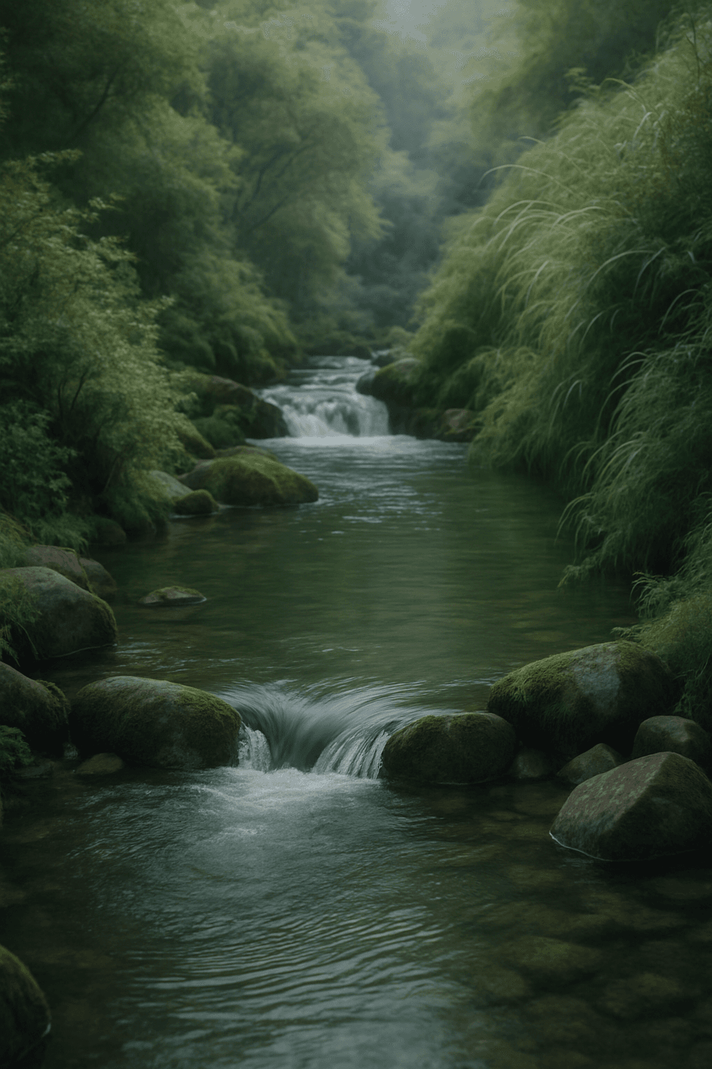 Illustration of microscopic plastic particles suspended in water